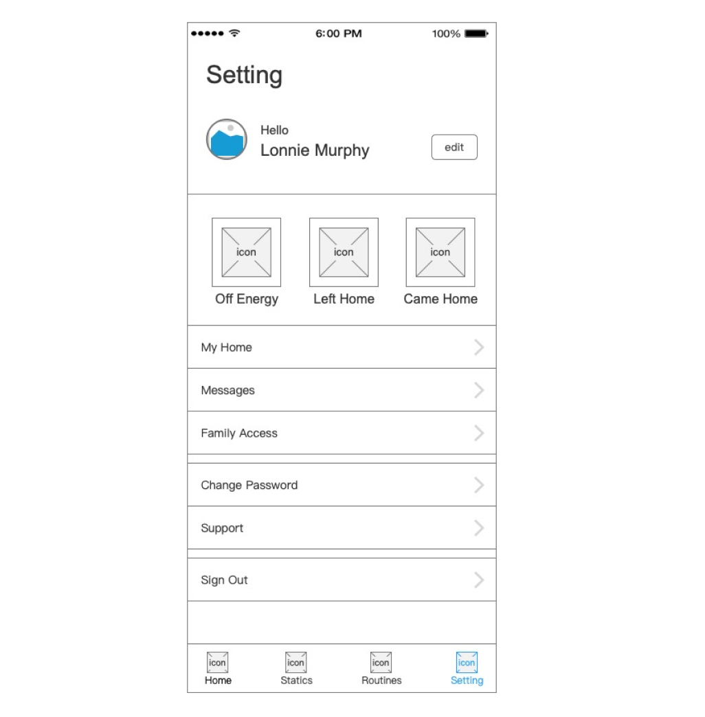 Wireframe — Setting interface